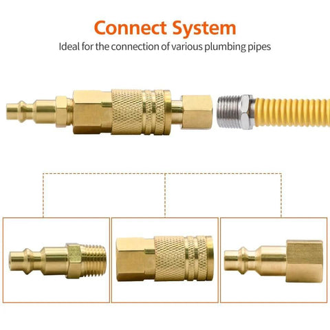 10 Pack 1/4-Inch Brass Female Industrial Couplers Quick Connectors For Air Hose Fittings NPT Female, 1/4 Inch Body, 300 PSI Max