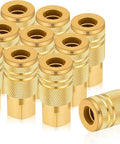 1/4-Inch Quick Connect Fittings Set For Air Compressors - Brass Air Coupler, 10 Pack, Basic Flow, Hose Fittings, Pro Grade, Easy-Grip Knurled Sleeve, Anti-Disconnect Guard visible