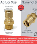Quick Connect Brass Gas Fitting For Propane And Natural Gas, One Half Inch Male NPT To One Half Inch Male NPT Quick Disconnect