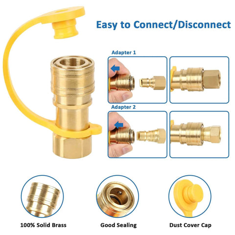 Six Piece 3/8 Inch LP Propane And Natural Gas Quick Connect Fittings Kit for low pressure gas systems display