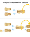 Six Piece 3/8 Inch LP Propane And Natural Gas Quick Connect Fittings Kit showing multiple quick connection methods
