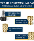 Beefy Pressure Washer Quick Connect Kit With M22 Swivel To Three Eighth Inch Quick Connect And Three Quarter To Quick Release Brass Fittings