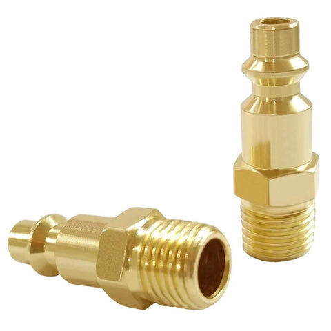 10 Pack One Quarter Inch NPT Male And Female Industrial Air Hose Quick Connect Plug Brass Finish Heavy Duty Workhorse For Air Compressors