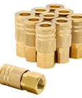 10 Pack 1/4-Inch Brass Female Industrial Couplers Quick Connectors For Air Hose Fittings NPT Female, 1/4 Inch Body, 300 PSI Max