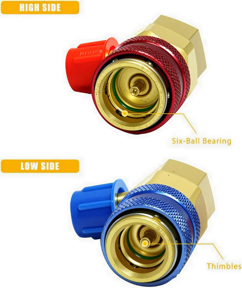 Quick Coupler For One Quarter Inch SAE Flare Fittings, Brass Freon R134A Adapter Kit With High Low Manifold Gauge Connector