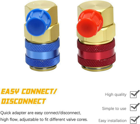 Quick Coupler For One Quarter Inch SAE Flare Fittings, Brass Freon R134A Adapter Kit With High Low Manifold Gauge Connector
