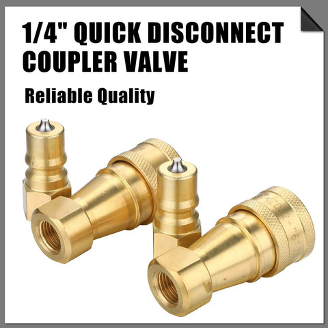 Six Pack One Quarter Inch Quick Disconnect Coupler Valves for Carpet Cleaning Wands and Truck Mounts, Brass Quick Coupler Set