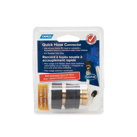 Brass Quick Hose Connect With Auto Shutoff When Disconnected For Garden Hoses, Durable Solid Brass, in retail packaging