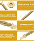 14 x 4 Inch Reamer Tek Torx Star Head Self Drilling Screws With T30 Head Brass Pack Of 25 features and close-up details.
