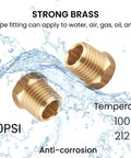Beefy Brass Reducer Hex Bushing Set One Quarter NPT Male To One Eighth NPT Female Threads For Plumbing And Fluid Transfer with water splash