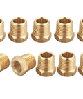 Beefy Brass Reducer Hex Bushing Set One Quarter NPT Male To One Eighth NPT Female Threads, 10 Piece Pack