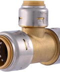Three Quarters Inch By Three Quarters Inch By One Half Inch Reducing Tee Push To Connect Brass Plumbing Fitting For PEX Copper CPVC PE-RT SDR-9 HDPE Quick Install No Solder Glue Or Extra Tools Needed