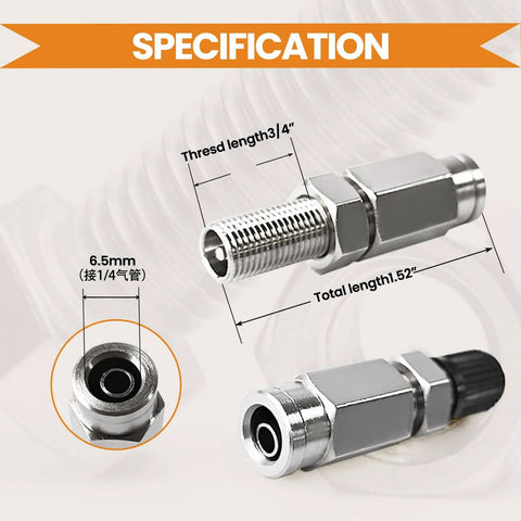 Two Pack Brass Schrader Air Valve With Push To Connect For 1/4 Inch Air Line Tubing, Inflation And Deflation For Air Suspension Bags