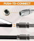 Close-up image showing Two Pack Brass Schrader Air Valve With Push To Connect For 1/4 Inch Air Line Tubing, Inflation And Deflation For Air Suspension Bags, Heavy Duty Truck Fittings For Semi Trucks, DOT Approved in use.