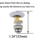32mm brass shower door wheel with nylon roller and stainless steel components, showing measurement and smooth rolling capability