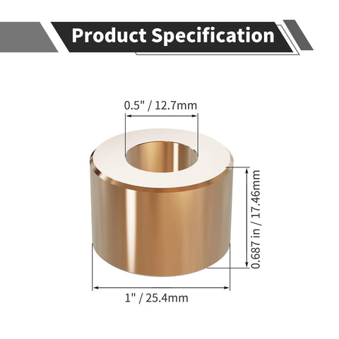 Industrial Sleeve Bearing 1/2 Inch Bore 1 Inch Outer Diameter 11/16 Inch Length Cast Brass Wrapped Oilless Bushing Copper Alloy
