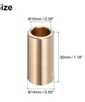Brass Sleeve Bearings 10mm Bore 14mm OD 30mm Length Self Lubricating Bushing with size dimensions