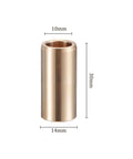 Oilless Brass Sleeve Bearing 10mm X 14mm X 30mm for equipment and machinery use, gold tone, showing dimensions and cylindrical design.