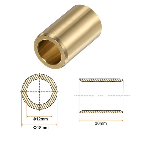 Illustration of 2 Pcs Sleeve Bearings 12mm Bore 18mm Outer Diameter 30mm Length Brass Alloy Oilless Bushings