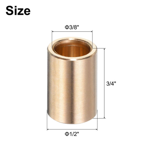 Set Of Four Self Lubricating Brass Sleeve Bearings Three Eighths Inch Bore One Half Inch Outer Diameter Three Quarters Inch Length Brass Bushing For Low Friction Linear Motion Applications, shown with dimensions