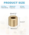 Sleeve Bearings 3mm Bore 6mm OD 5mm Length Self Lubricating Cast Brass Bushing Gold Tone Pack of 12 with dimensions.