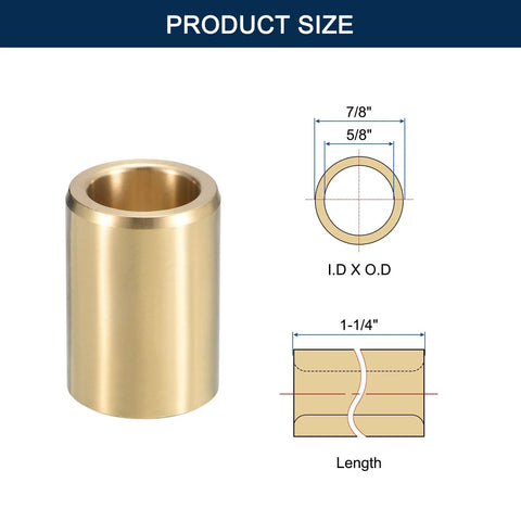 Cast Brass Sleeve Bearing Five Eighths Inch Bore Seven Eighths Inch Outer Diameter One And One Quarter Inch Length diagram and view