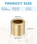 Self Lubricating Brass Sleeve Bearings 5mm Bore 9mm OD 12mm Length Pack of 8, copper alloy, gold tone dimensions shown