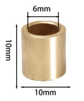 Set Of 10 Oilless Brass Sleeve Bearings Self Lubricating Bushing One Quarter Inch Bore 6mm Outer Diameter 10mm Length For Smooth Low Friction Operation High Wear Resistance Durable Hardware Component, showing single sleeve with dimensions.