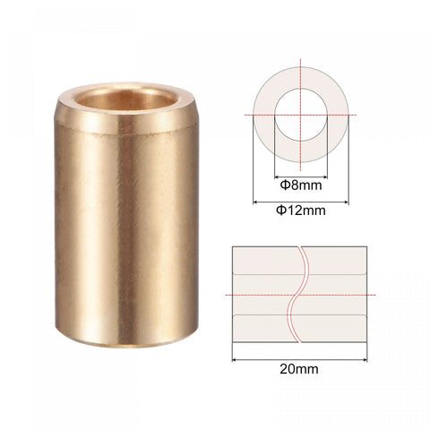 Self Lubricating Cast Brass Sleeve Bearing with 8mm Bore, 12mm Diameter, 20mm Length for High Temp and Corrosive Environments