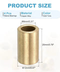 Self Lubricating Cast Brass Sleeve Bearings 8mm Bore x 12mm OD x 20mm Length Pack Of 4, gold tone, for machinery use, product size chart