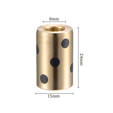 2 Pcs Sleeve Bearings 8x15x24mm Wrapped Oilless Brass Bushings For Machinery And Hydraulic Systems, shown with measurements