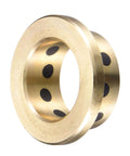 Self Lubricating Flanged Sleeve Bearings 16mm Bore 20mm OD 10mm Length 26mm Flange Diameter 3mm Flange Thickness Brass With Graphite Oil Free 2 Pack Set, showing side view with graphite inserts.