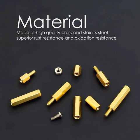 134 Pcs Raspberry Pi Standoffs M2.5 Spacers Screws Nuts Brass Kit on black background highlighting rust-resistant materials