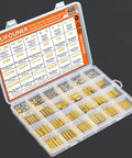 Brass M2 M2.5 M3 Spacers And Standoffs Kit With Screws Nuts And Tweezers 420 Pieces in open transparent box with compartments