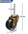 Brass Stem Casters With Rubber Wheels One And Five Eighths Inch Replacement For Chairs Sofas And Dressers Set Of Four Safe for Hardwood Floors shown with dimensions
