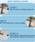 Installation guide for Brass Stem Casters With Rubber Wheels One And Five Eighths Inch for chairs, sofas, and dressers.