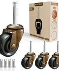 Brass Stem Casters With Rubber Wheels One And Five Eighths Inch Replacement For Chairs Sofas And Dressers Set Of Four Safe For Hardwood Floors Smooth Rolling Heavy Duty Construction Vintage Style Furniture Rollers shown with packaging and screws