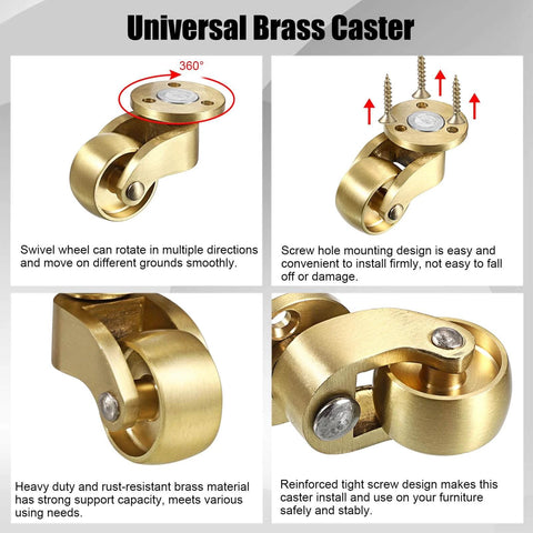 4PCS Universal Brass Stem Casters 1 Inch Furniture Caster Wheels with swivel mechanism and screw hole mounting design