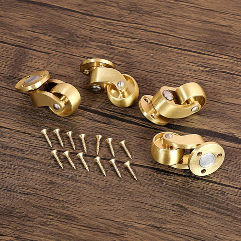 4PCS Universal Brass Stem Casters 1 Inch Furniture Caster Wheels with screws on wooden surface