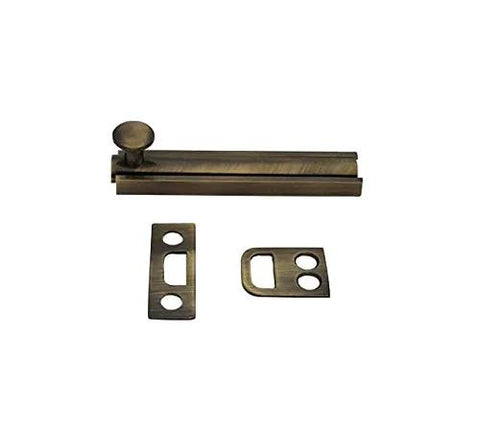 Solid Brass Surface Bolt 4 Inch Antique Brass Brushed Finish Two Pack Made In Taiwan With Mounting Hardware Included