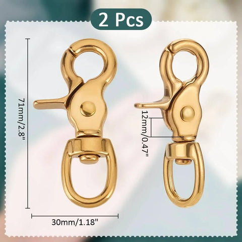 Heavy Duty Swivel Round Snap Clips 2 Pack 2.8 Inch Lobster Claw Hooks For Pet Leashes Purse Straps Brass
