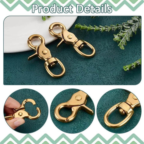 Heavy Duty Swivel Round Snap Clips 2 Pack 2.8 Inch Lobster Claw Hooks for pet leashes and outdoor gear, brass material close-up.