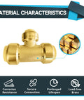 Pack Of 2 Push Fit Tee Brass Fittings Three Quarter Inch By Three Quarter Inch By One Half Inch For PEX Copper And CPVC Pipe Tubing