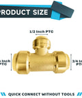 Pack Of 2 Push Fit Tee Brass Fittings Three Quarter Inch By Three Quarter Inch By One Half Inch For PEX Copper And CPVC Pipe Tubing With Disconnect Clip No Soldering Quick Install Leak Proof Lead Free CUPC Certified ANSI NSF 61
