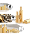 Close-up of 260Pcs M3 Brass Thread Hex Standoff Spacer Assorted Kit With Nuts And Screws for DIY PC build.