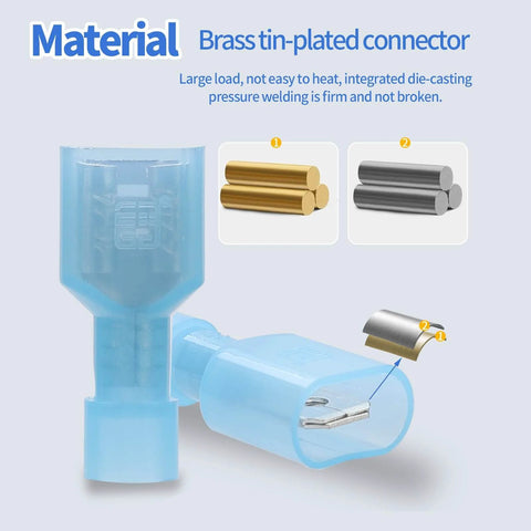 Brass tin-plated connector for Nylon Spade Connectors Kit With All In One Crimping Tool For Automotive Wiring DIY Friendly 10 To 24 AWG.