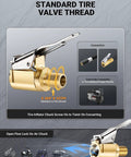 Brass Locking Tire Air Chuck Set For Twist On To Lock On Conversion with fine thread valve, shown with hose adapter.