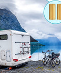 Trailer Leaf Spring Bushing Kit 16 Piece Bronze Shackle Bushings For Trailer Axle Replacement showcased with scenic mountain backdrop