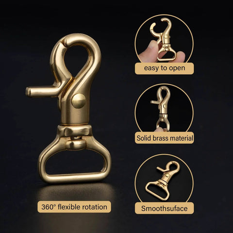 Solid Brass Trigger Snap Hooks Swivel Lobster Clasps For Straps Bags Belting Leathercraft Heavy Duty Clips with 360-degree rotation