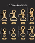 Solid Brass Trigger Snap Hooks Swivel Lobster Clasps For Straps Bags Belting Leathercraft Heavy Duty Clips in 6 sizes shown